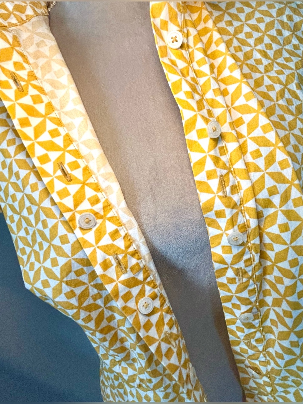 Boden Sophia Mustard Yellow, White Geometric Daisy Cotton Shirt Dress, Size 8 - Picture 14 of 16